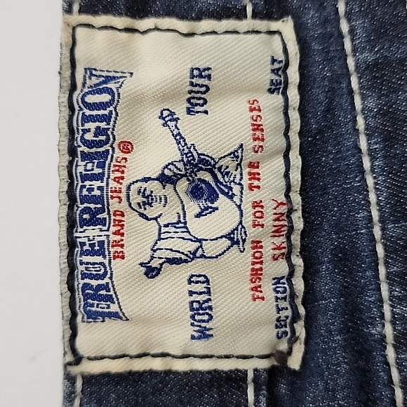 True Religion Women's  Denim Skinny Dark Wash Blue Jeans White Stitch Size 27 - Picture 8 of 16